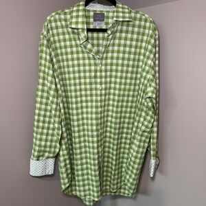 Thomas Dean Green Checkered Pima Cotton Button Down Shirt Mens XL Long Sleeve‎